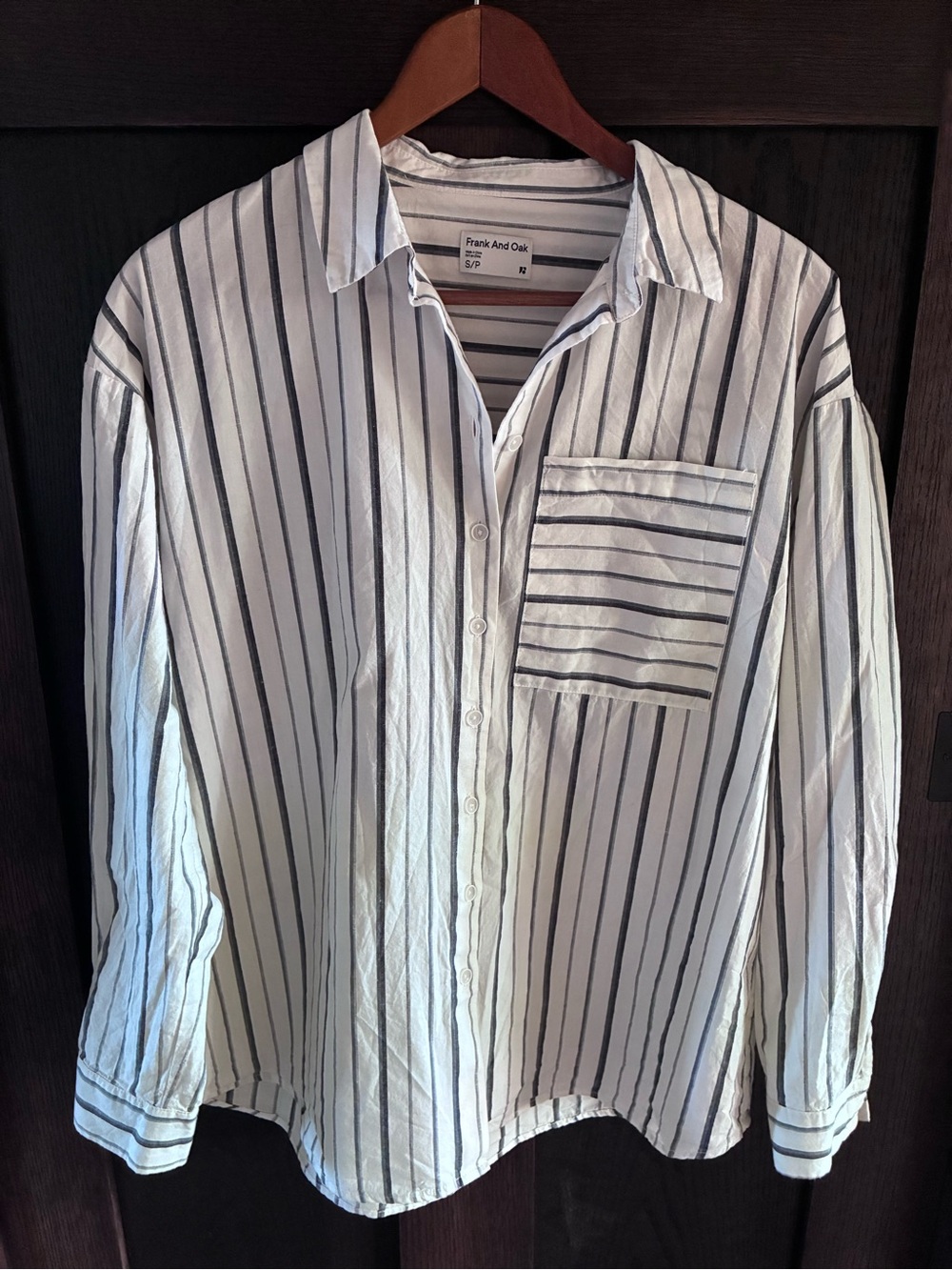 Frank & Oak White Striped Button-Up Shirt